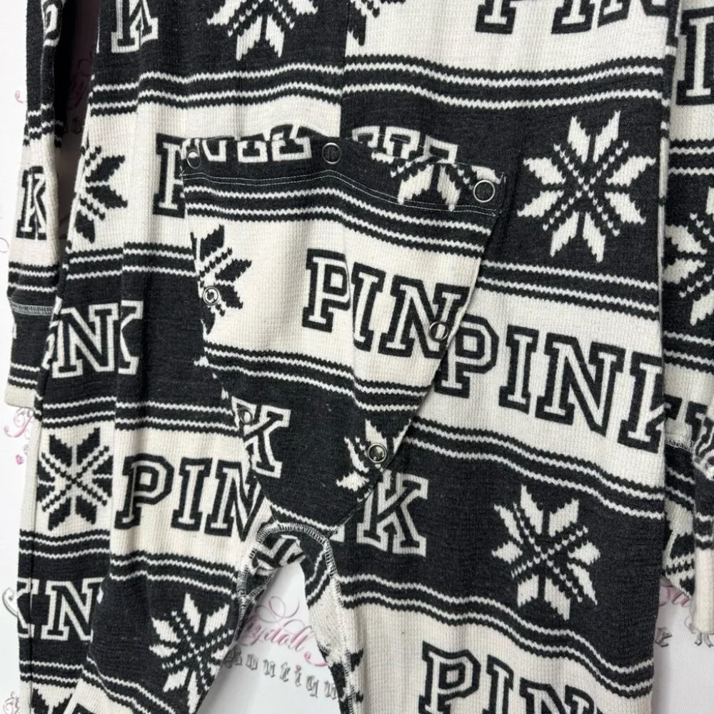 Victoria secret pink onesie long sleeve but flap waffle knit winter Pajamas - Picture 4 of 14